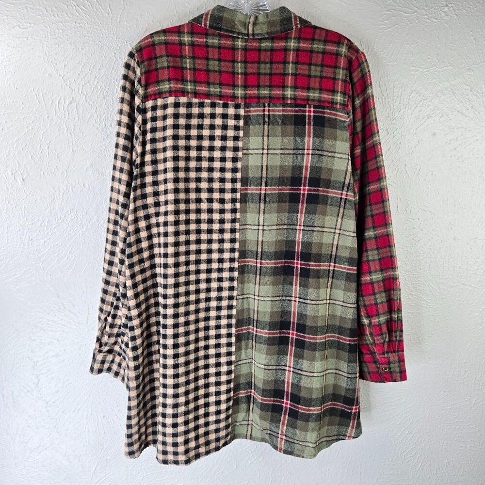 Patchwork Mix Plaid Shirt S Grunge Granola Girl Buttondown Collar Tunic Top - Picture 2 of 12